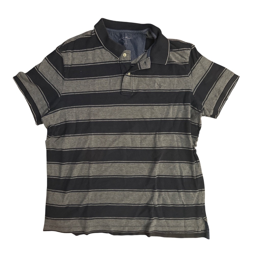 Eddie Bauer Mens Large Polo Shirt Short Sleeve Striped Blue Grey Cotton Blend